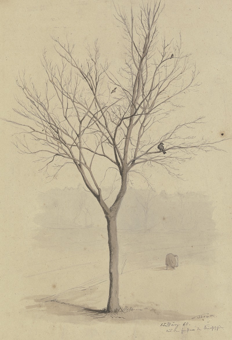 Leafless tree with birds by Ханс Тома, 1860 — digital art print download