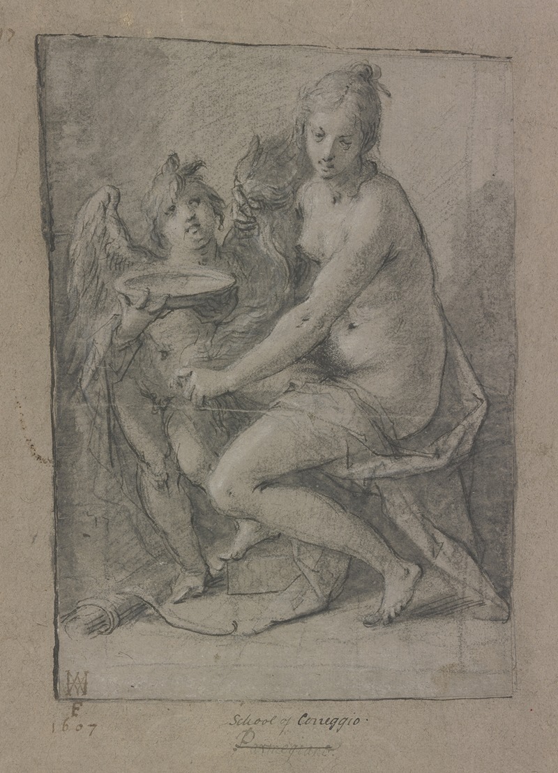Sitzende Venus und stehender Amor mit Schale — Hans von Aachen