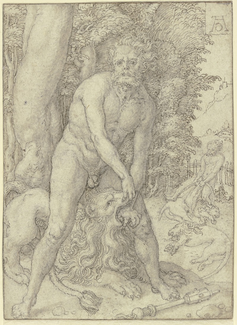 Herkules bezwingt den Nemäischen Löwen — Heinrich Aldegrever