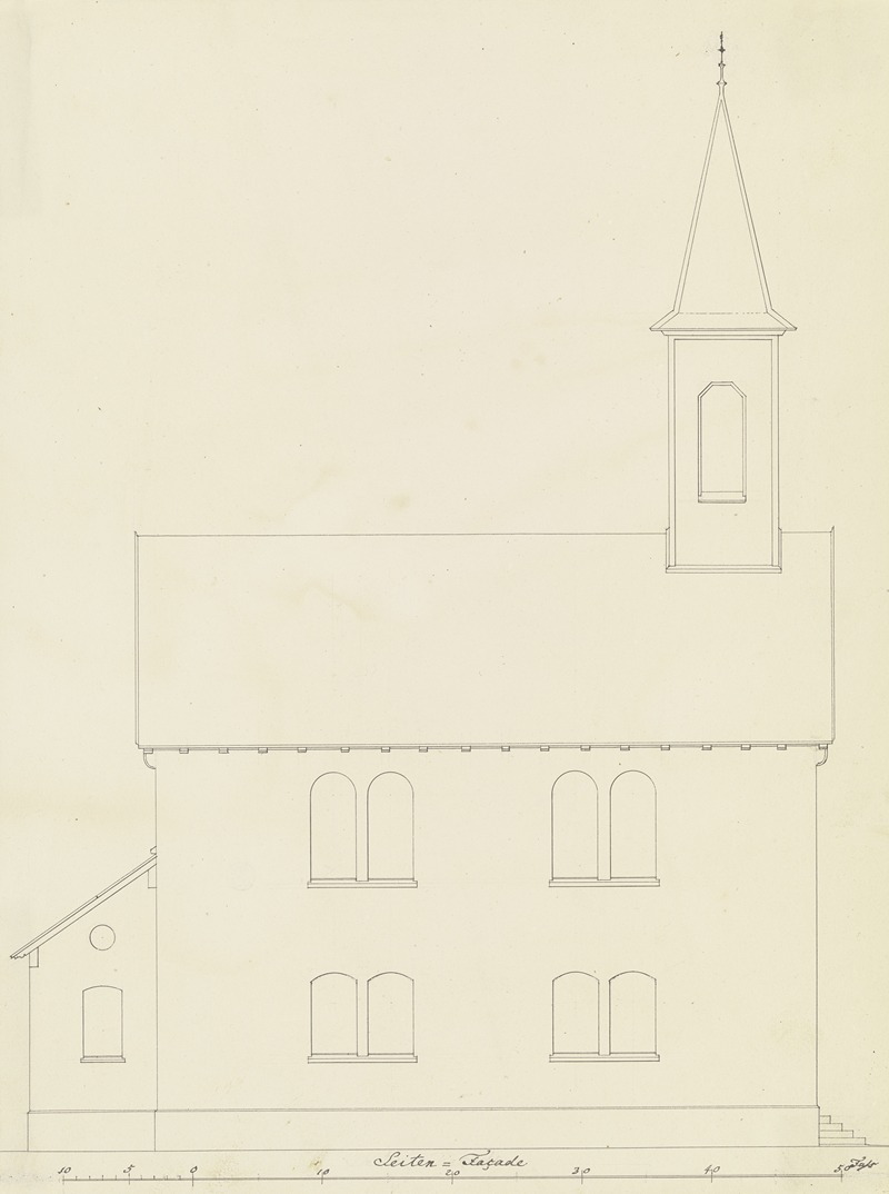 Seitenansicht einer Kirche für die Gemeinde Friedrichsdorf — Heinrich Hübsch