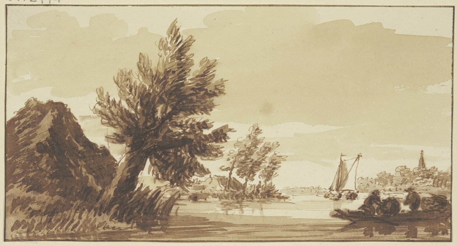 Flußgegend, rechts ein Kran, links ein Weidenbaum by Хендрик Спилман — digital art print download