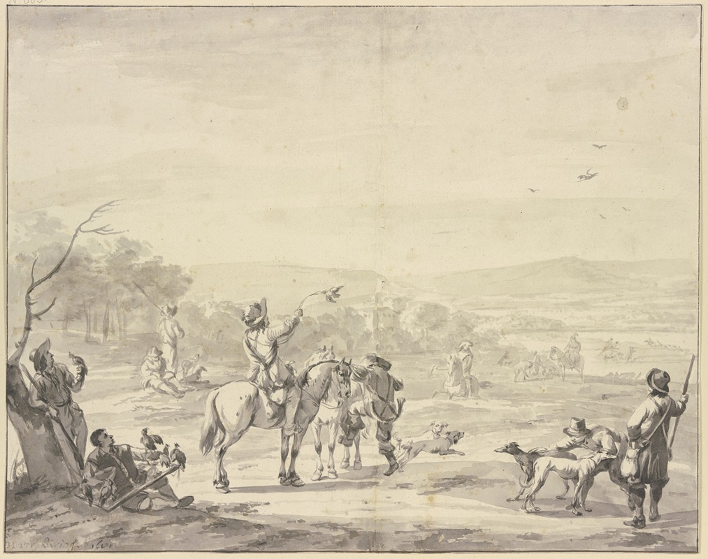 Heron hawking by Hendrik Verschuring, 1681 — digital art print download