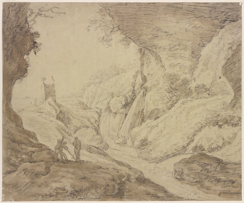 Felsige Landschaft mit Wasserfall by Герман Сафтлевен III — digital art print download