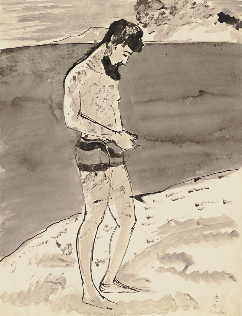 Bärtiger Mann in Badehose an der Côte d’Azur by Герман Лисманн, 1911 — digital art print download