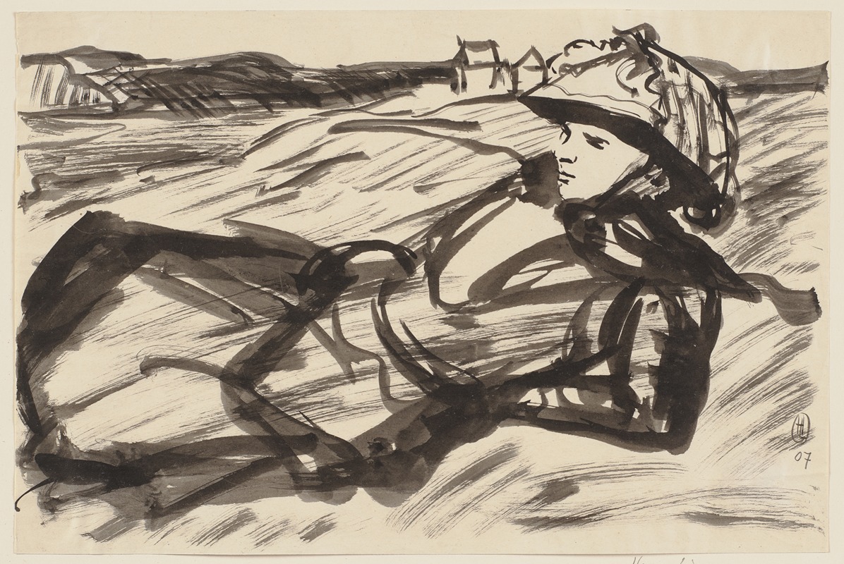 Lying woman with hat by Герман Лисманн, 1907 — digital art print download