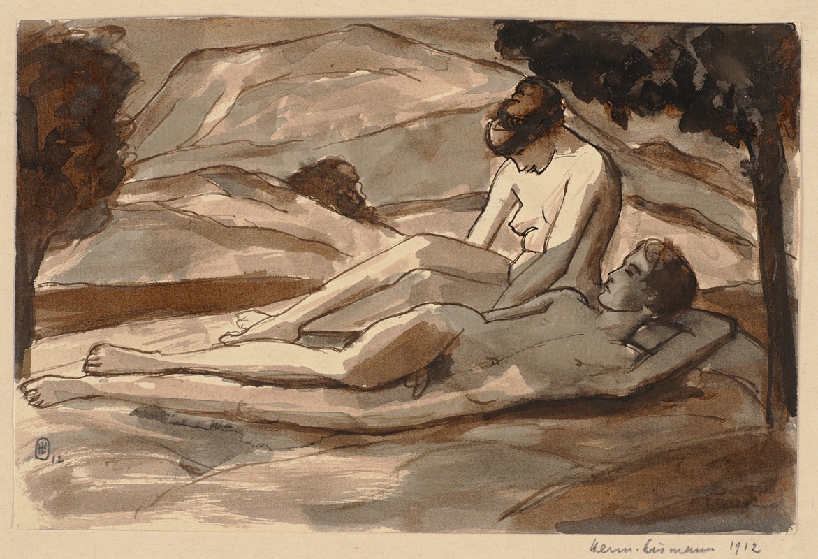 Nacktes Paar in einer Landschaft by Герман Лисманн, 1912 — digital art print download