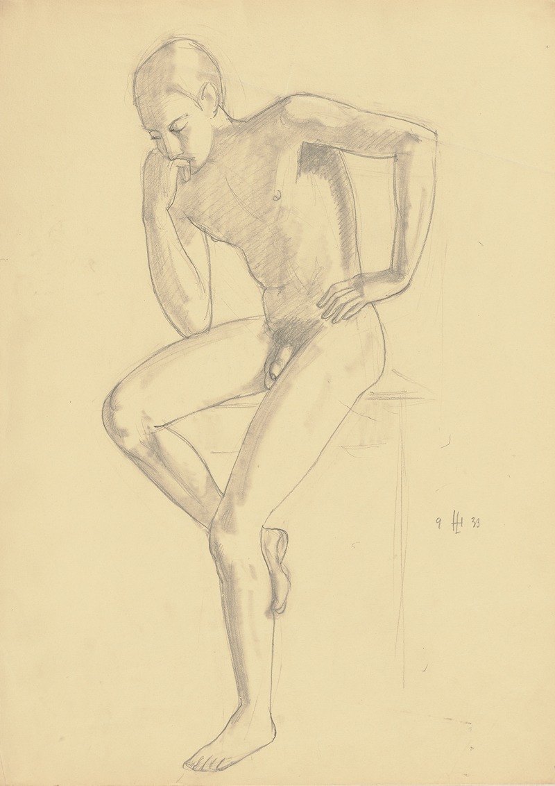 Sitting male nude by Герман Лисманн, 1933 — digital art print download