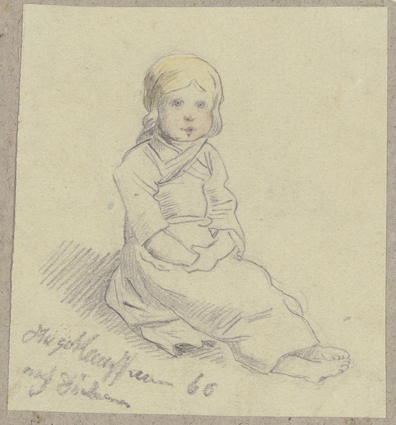 Kleines Mädchen auf der Erde sitzend by Хьюго Кауфманн, 1860 — digital art print download