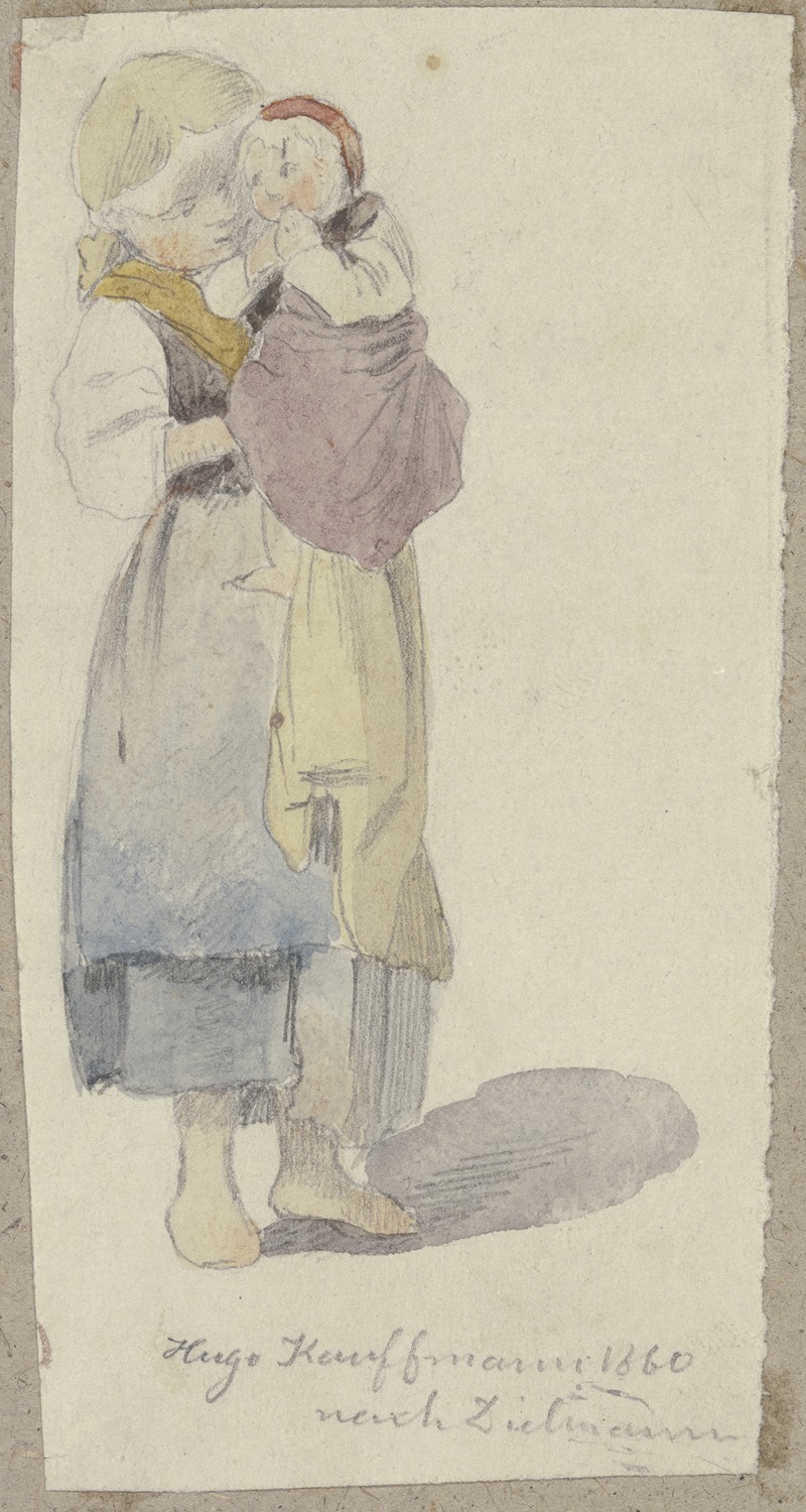 Mädchen mit Kind auf dem Arm by Хьюго Кауфманн, 1860 — digital art print download
