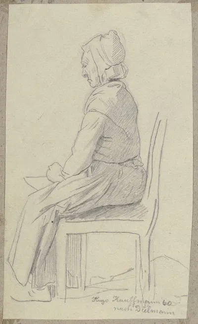 Sitting old woman by Hugo Kauffmann, 1860 — digital art print download