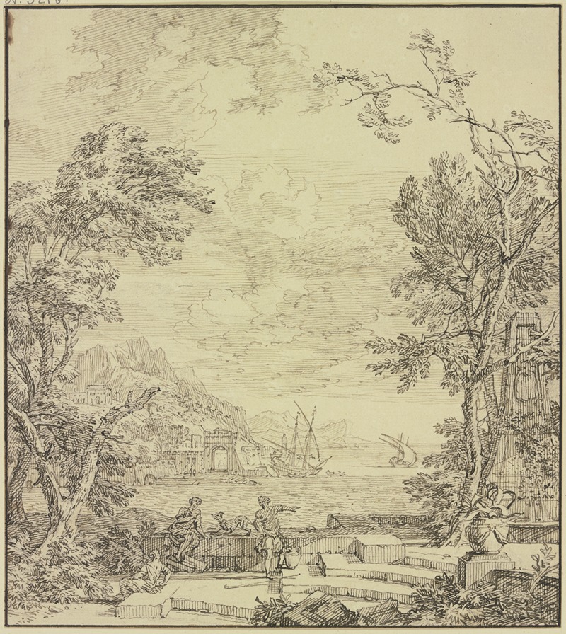 Terrasse am Meer, rechts ein Brunnen — Isaac de Moucheron