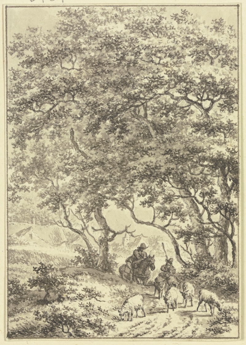 Unter hohen Bäumen ein Reiter und ein Schafhirte — Jacob Cats