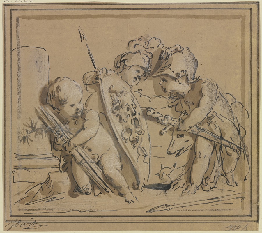 Drei Amoretten, mit Waffen spielend — Jacob de Wit