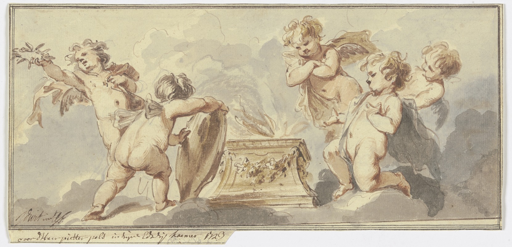 Five putti at a sacrificial altar by Jacob de Wit, 1723 — digital art print download