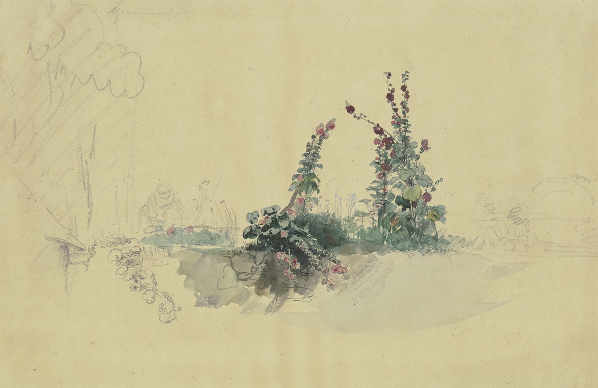 Two hollyhocks by Jakob Fürchtegott Dielmann — digital art print download