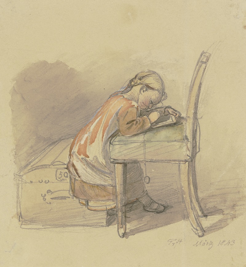 Writing girl by Якоб Фюрхтегот Дильман, 1843 — digital art print download