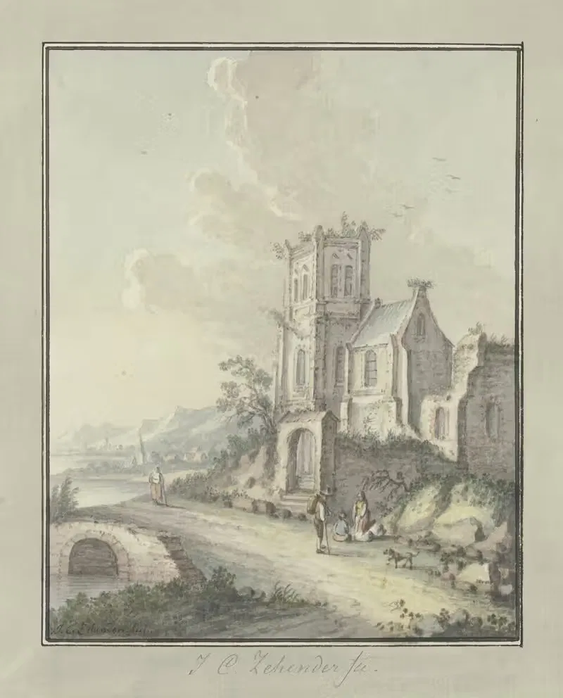Church ruins by the water — Johann Caspar Zehender