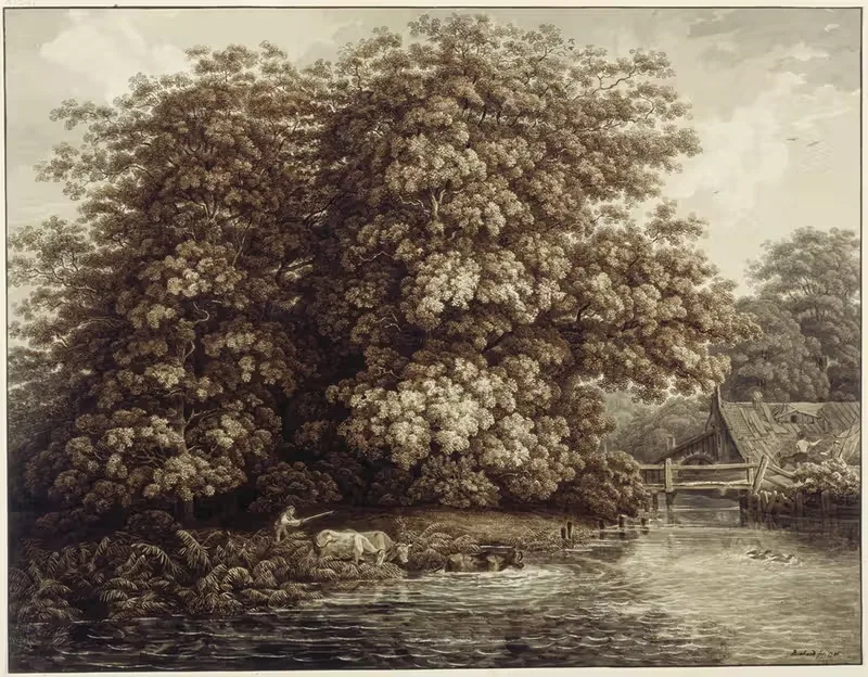 Мельница у больших дубов by Иоганн Кристиан Рейнхарт, 1786 — digital art print download