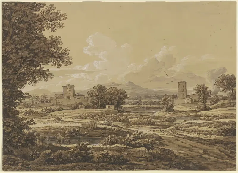 Пейзаж с Торре дель Квинто перед Римом by Иоганн Кристиан Рейнхарт, 1816 — digital art print download