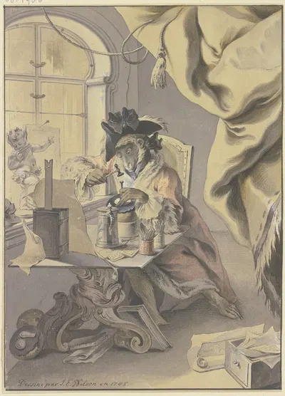 Der Affe als Graveur und Goldschmied by Johann Esaias Nilson, 1748 — digital art print download