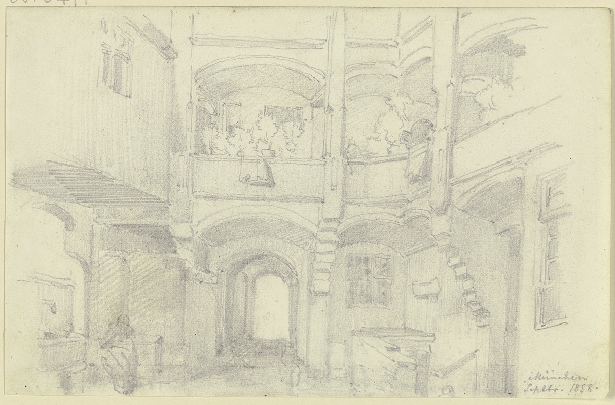 Inner yard in Munich by Иоганн Фридрих Хофф, 1858 — digital art print download