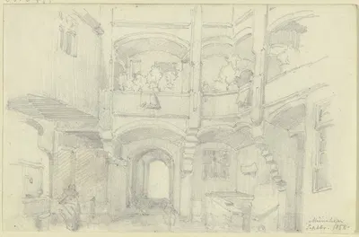 Inner yard in Munich by Иоганн Фридрих Хофф, 1858 — digital art print download