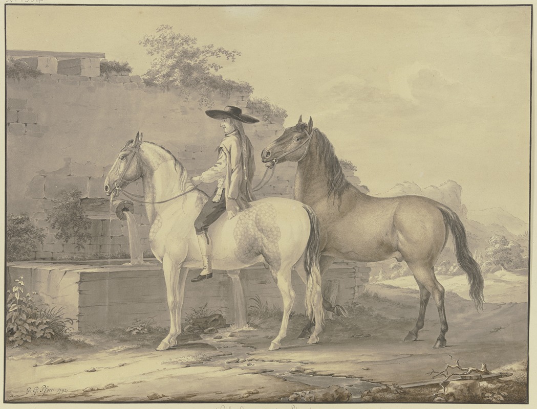 Spanish horses by Иоганн Георг Пфорр, 1792 — digital art print download