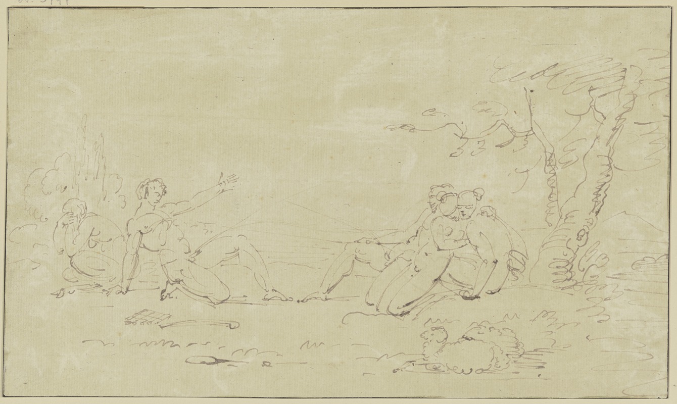 Antique scene with five naked figures by Johann Georg Schütz — digital art print download