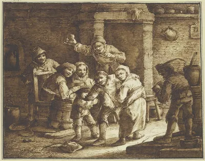 Wirtshausszene mit betrunkenem Mann by Иоганн Георг Траутман — digital art print download