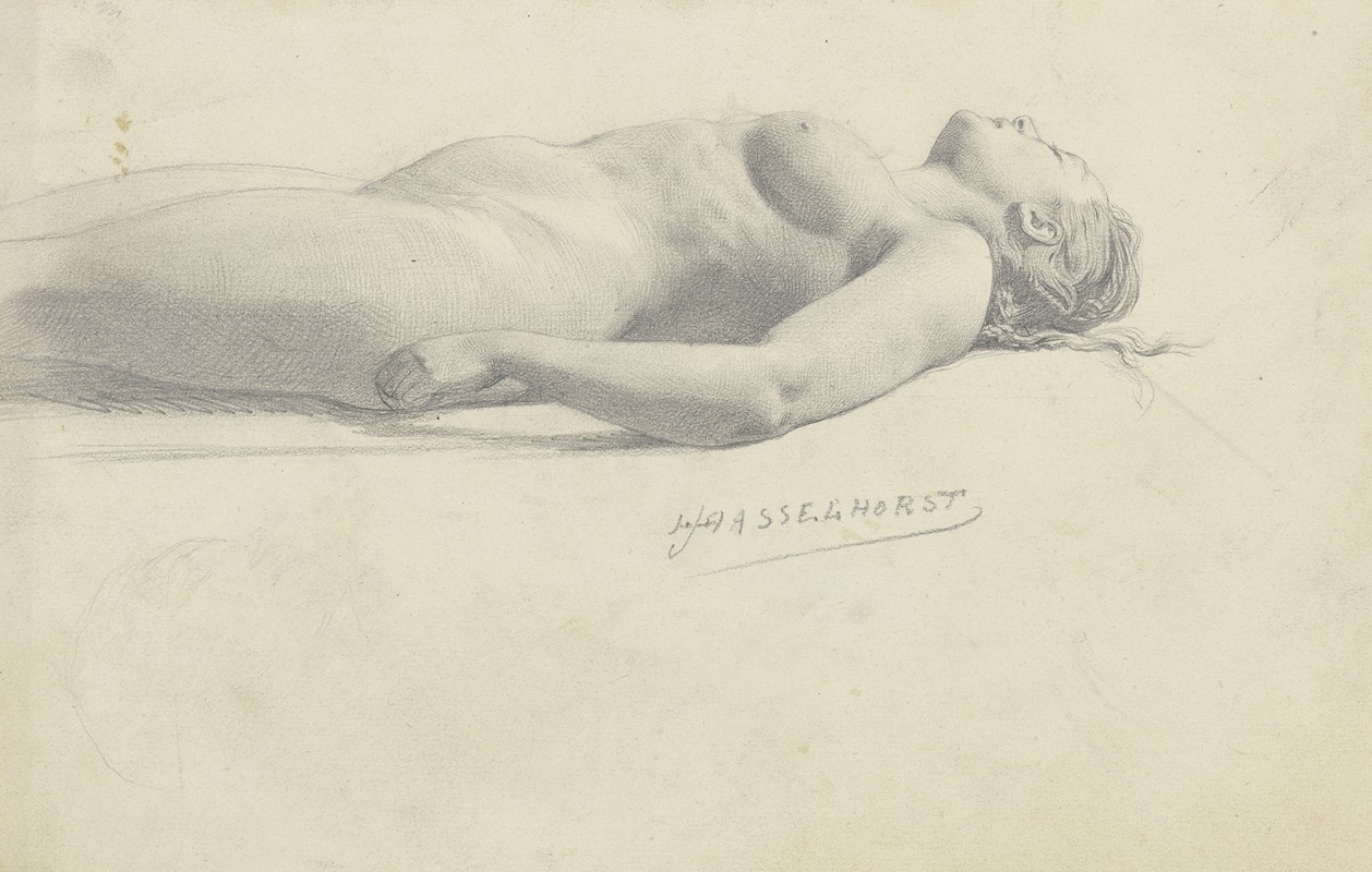 Reclining female nude by Иоганн Генрих Хассельхорст — digital art print download