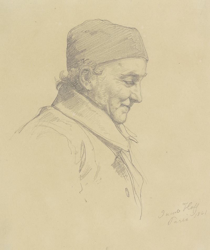 Männlicher Studienkopf, gealtert, Profil nach rechts — Johann Jakob Hoff