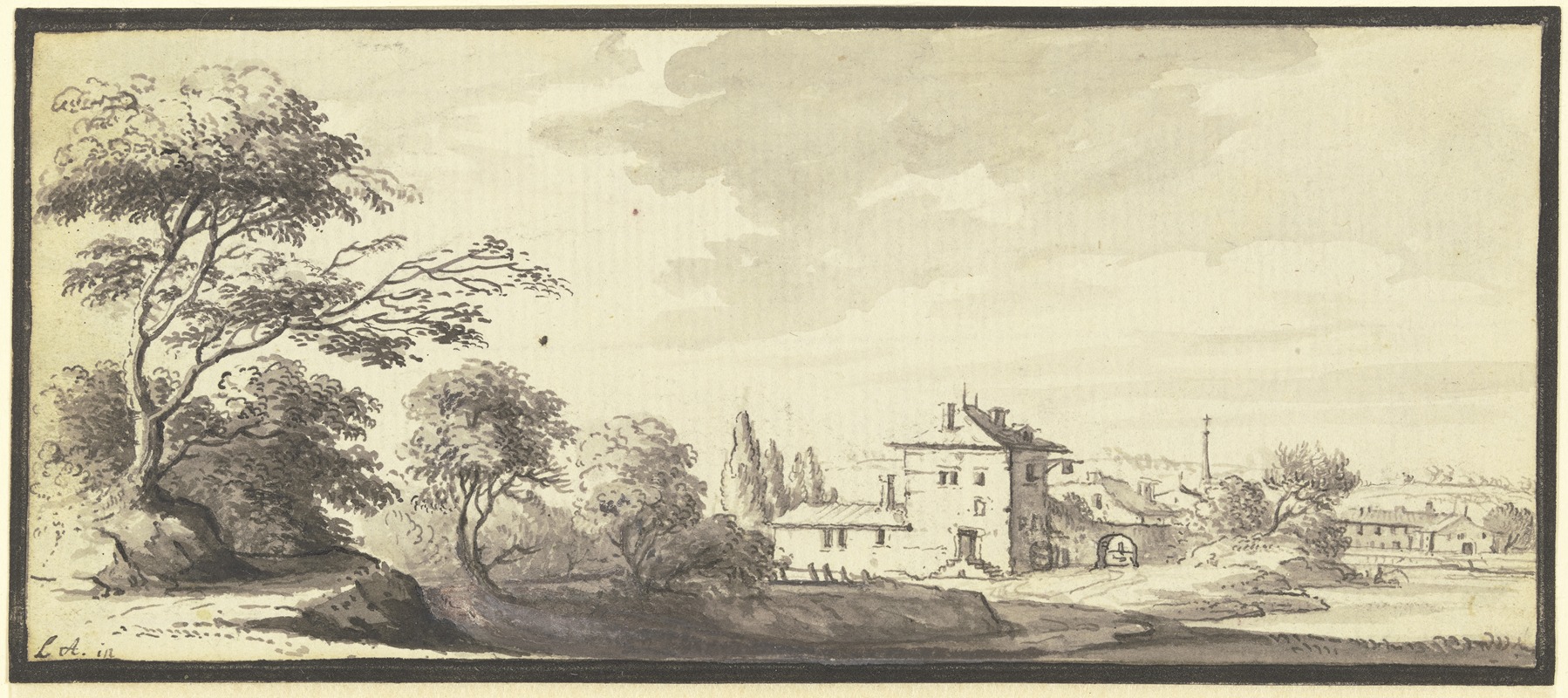 Landschaft mit Gebäuden am Wasser by Иоганн Людвиг Аберли, 1744 — digital art print download