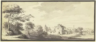 Landschaft mit Gebäuden am Wasser by Иоганн Людвиг Аберли, 1744 — digital art print download