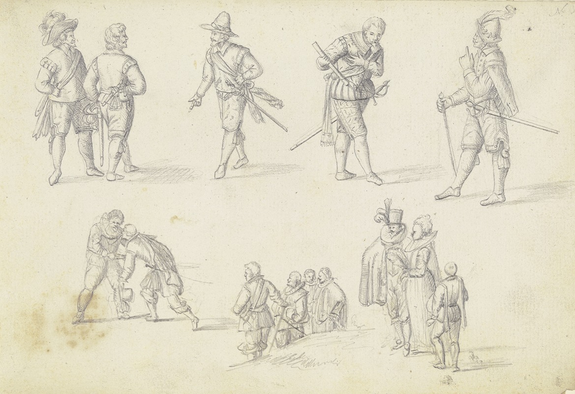 14 Figurenstudien, meist Soldaten — Johann Ludwig Ernst Morgenstern