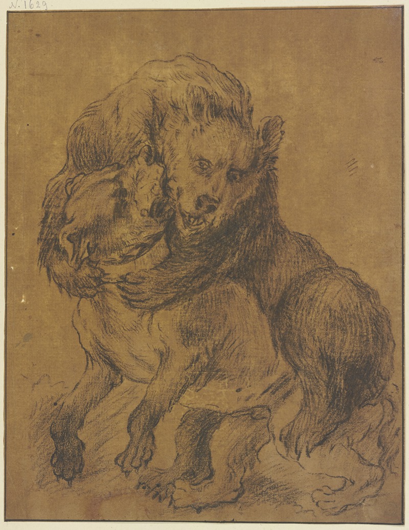 A bear strangling a dog by Johann Melchior Roos — digital art print download
