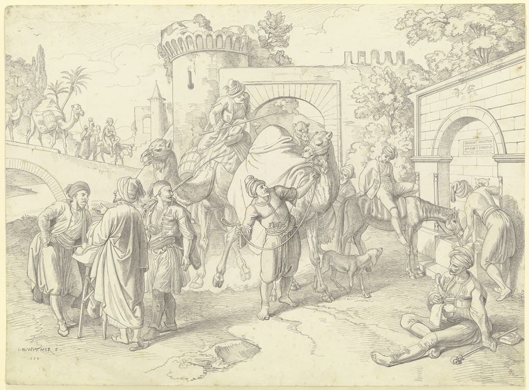 Caravan at the bridge gate by Johann Michael Wittmer, 1833 — digital art print download
