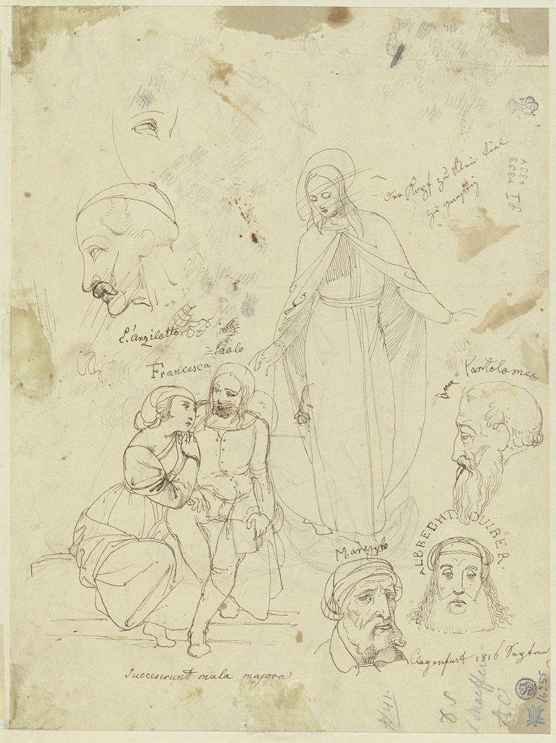 Studienblatt; Figuren und Köpfe by Johann Scheffer von Leonhardshoff, 1816 — digital art print download