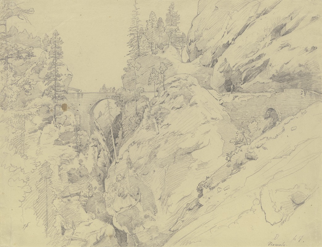 Via Mala, oben die steinerne Brücke — Johann Wilhelm Schirmer