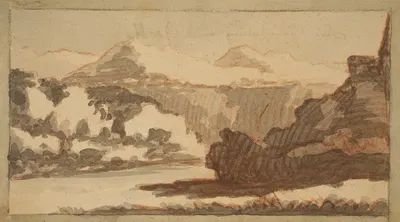 Gebirgslandschaft mit einem Fluß im Vordergrund by Иоганн Вольфганг фон Гёте, 1807 — digital art print download