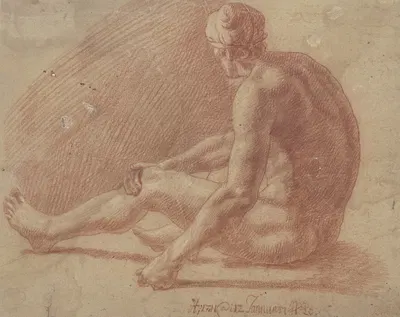 Hockender männlicher Akt, nach links gewandt by Josef Neher, 1711 — digital art print download