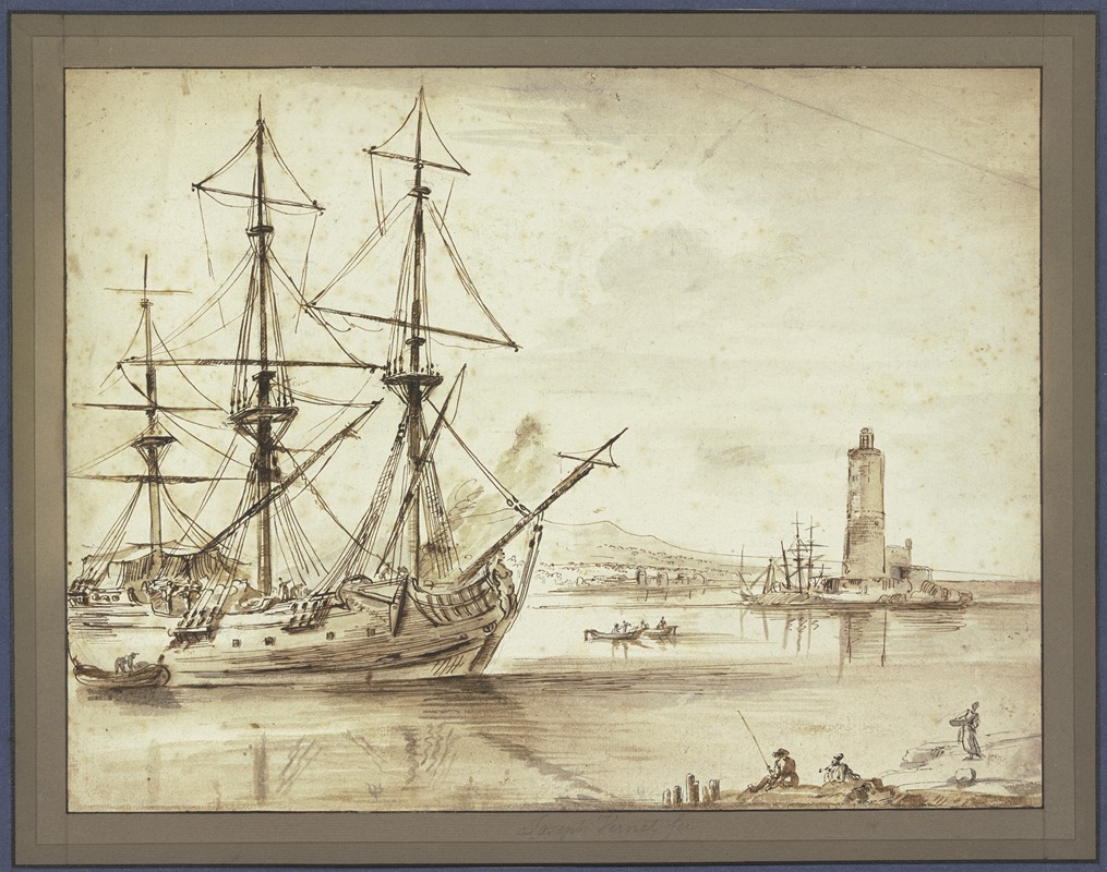 Marine, links ein Dreimaster, rechts ein Leuchtturm — Клод-Жозеф Верне