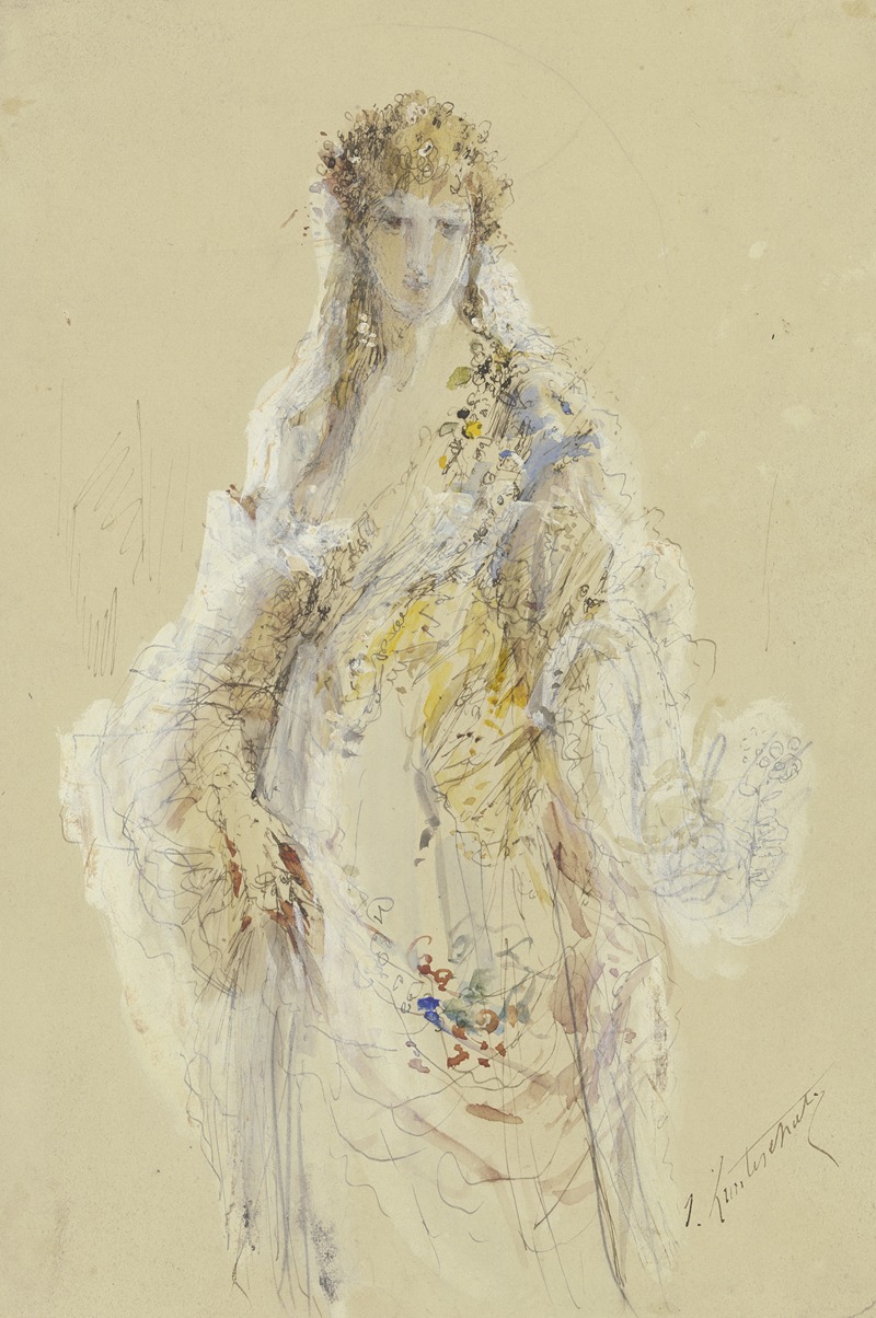 Dame in blumengarniertem Ballkleid — Jules Lunteschütz