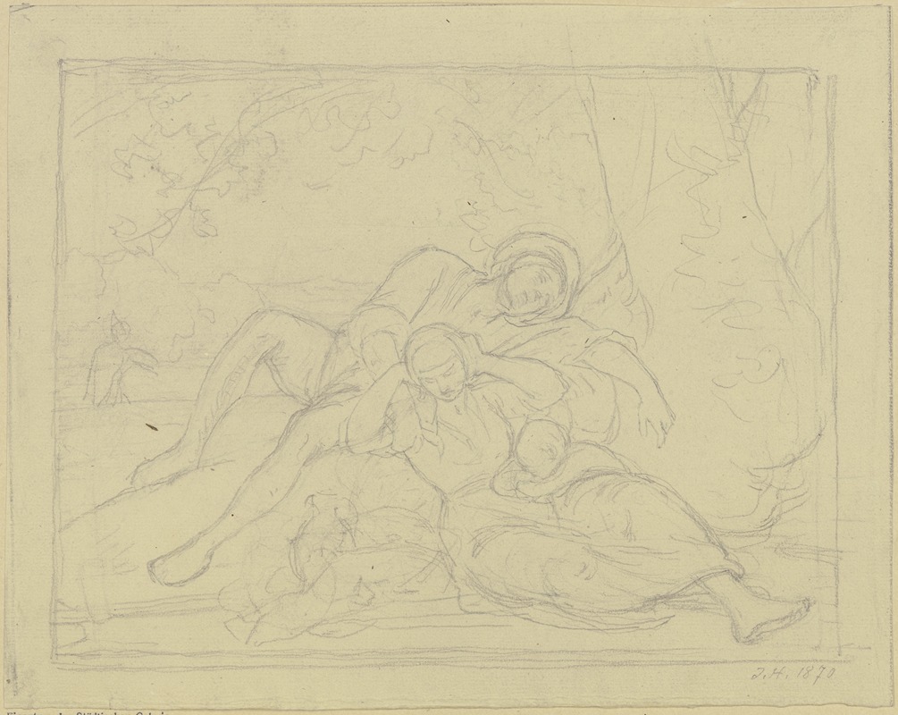Sleeping family in the forest — Julius Hamel
