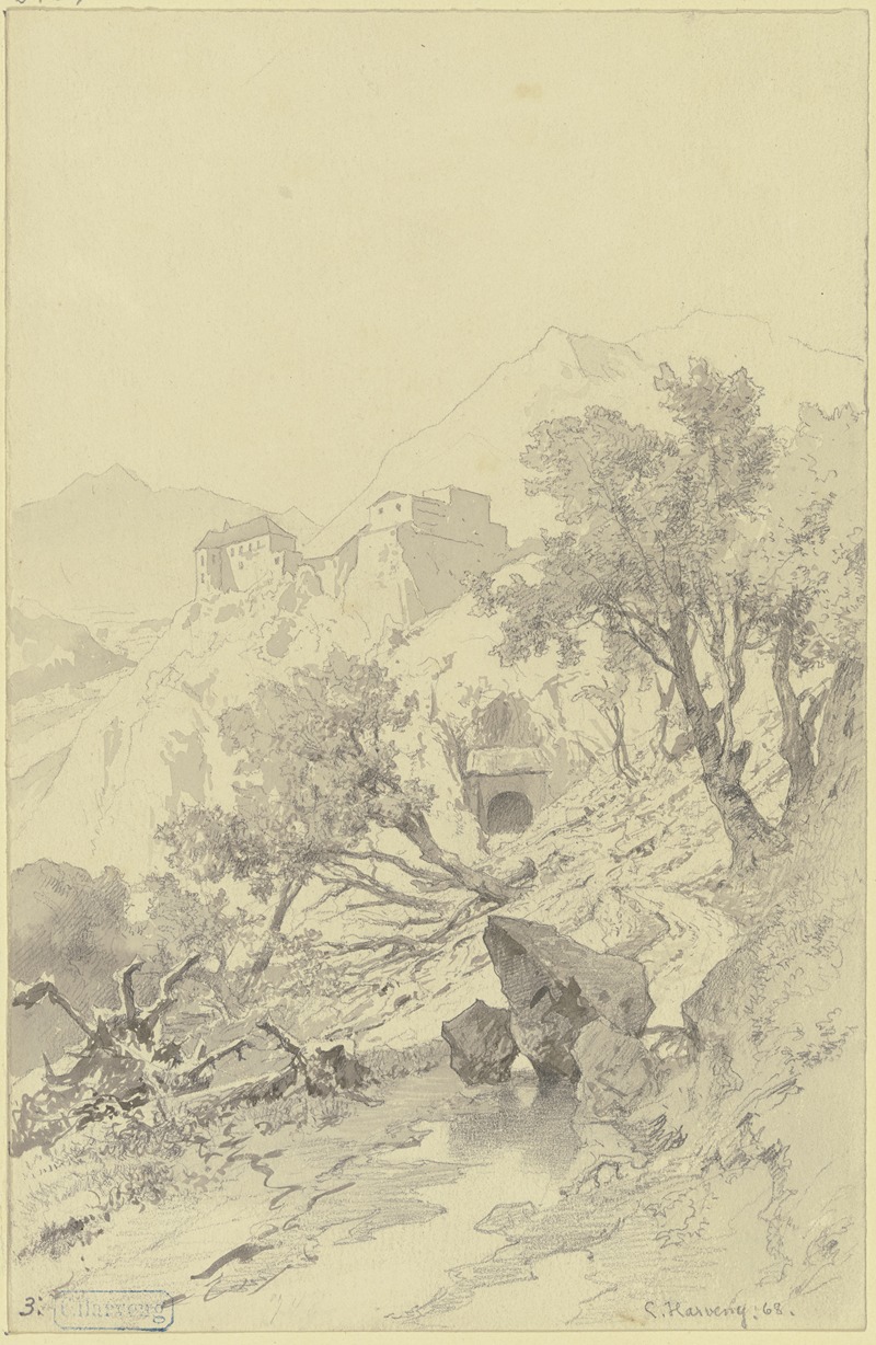 Castle in the mountains by Карл Фридрих Харвенг, 1868 — digital art print download