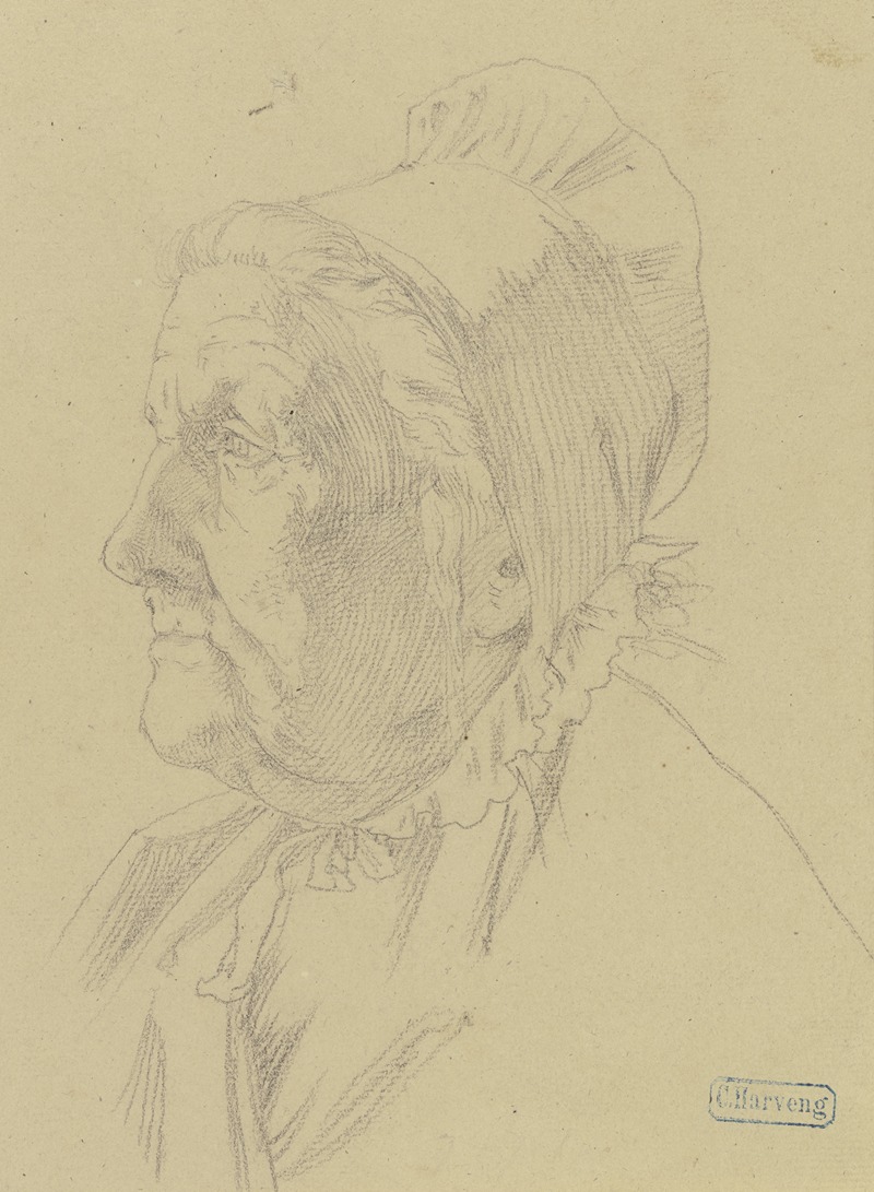 Kopf einer alten Frau nach links — Karl Friedrich Harveng