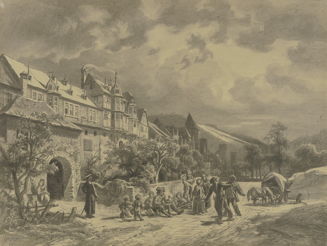 Vor den Toren von Bacharach by Карл Фридрих Харвенг, 1856 — digital art print download