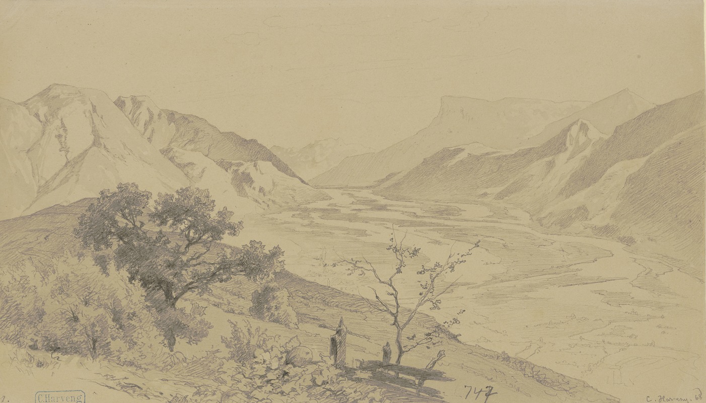 Weites Gebirgstal mit Flußläufen — Karl Friedrich Harveng