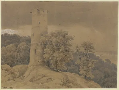 Waldlandschaft mit Wartturm by Карл Фридрих Лессинг, 1830 — digital art print download