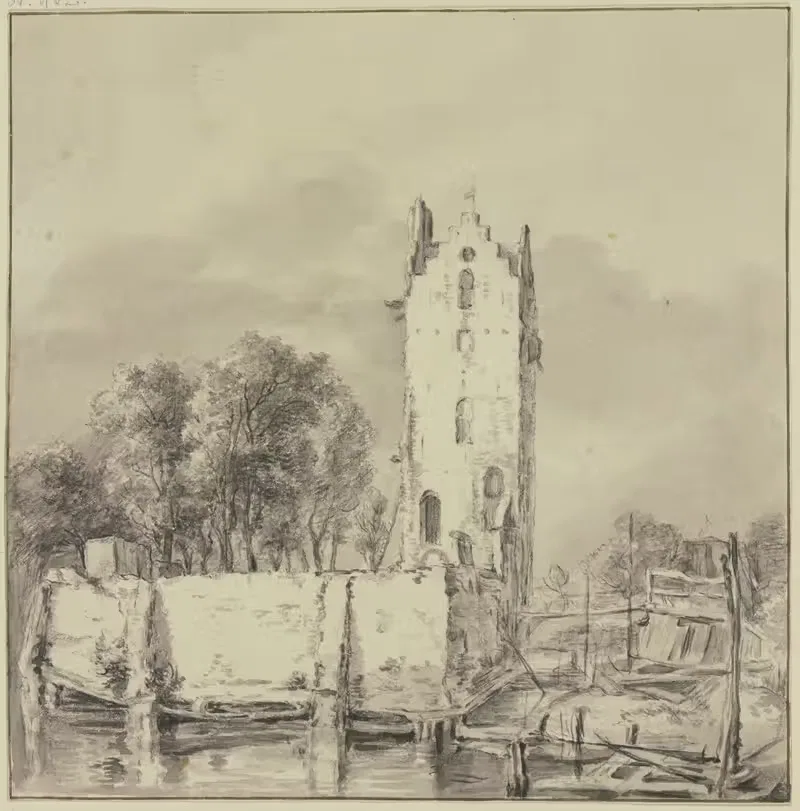 Turm bei einer Mauer, von Wasser umgeben — Jan Hulswit
