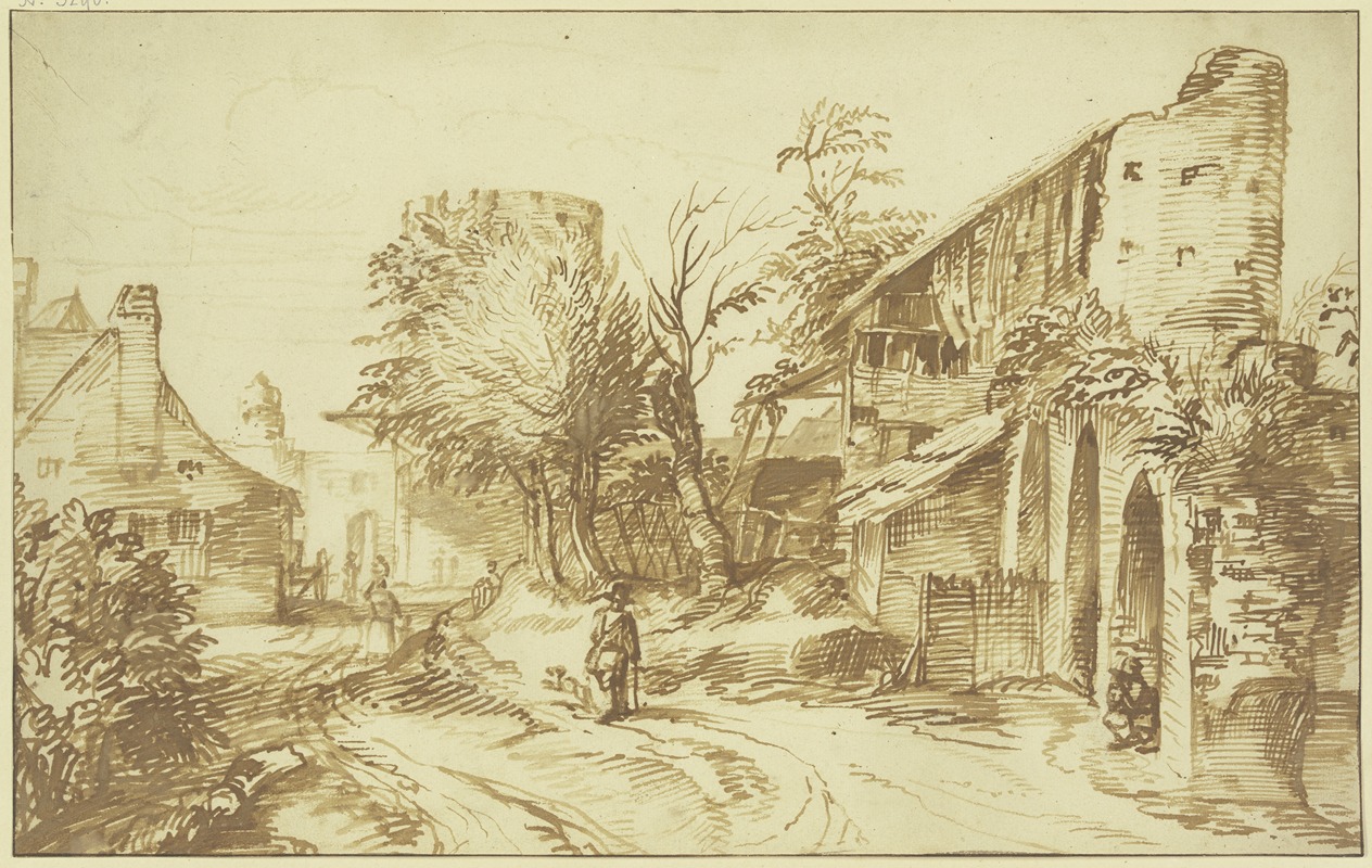Dorfansicht, rechts eine alte Stadtmauer by Ян Лиевенс — digital art print download